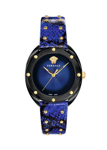 Versace Shadov Damenuhr Blau Schwarz Leder Schwarz Stahl 38mm VEBM00418